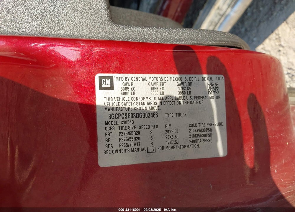 2013 CHEVROLET SILVERADO 1500 VIN: 3GCPCSE03DG303463