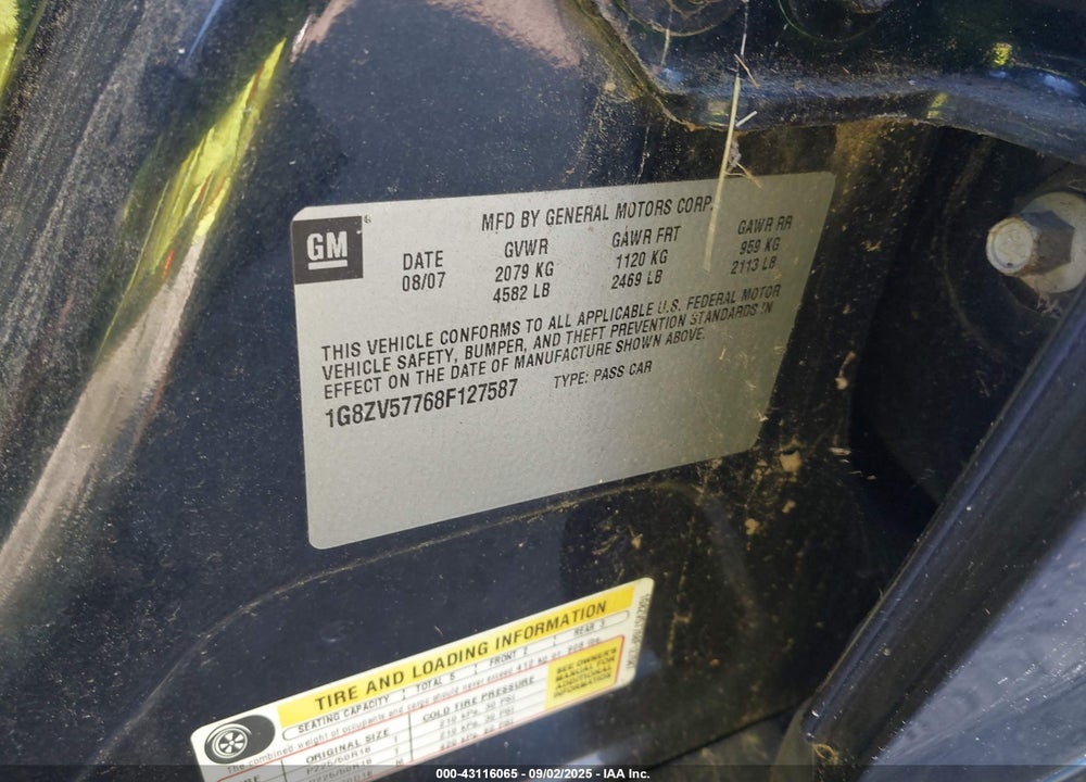2008 SATURN AURA XR VIN: 1G8ZV57768F127587