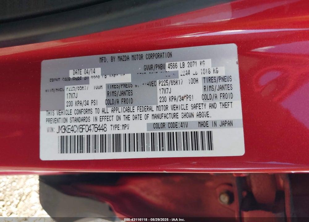 2015 MAZDA CX-5 VIN: JM3KE4CY6F0476448