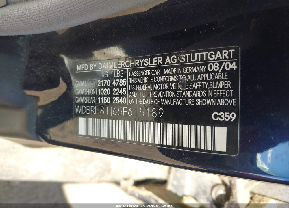 2005 MERCEDES-BENZ C 240 LUXURY 4MATIC VIN: WDBRH81J65F615189