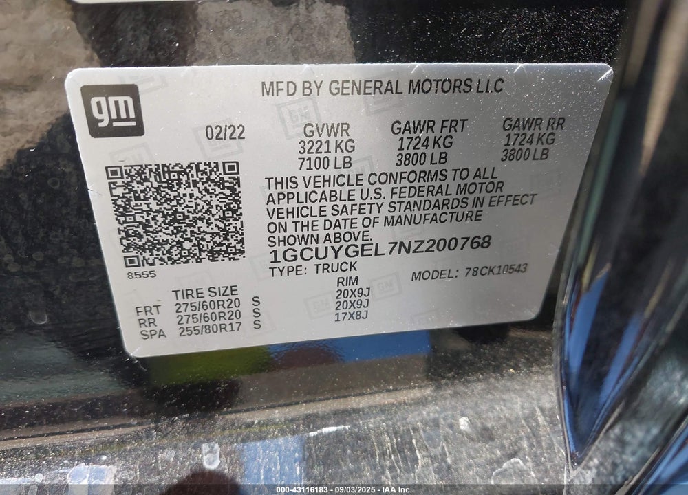 2022 CHEVROLET SILVERADO 1500 VIN: 1GCUYGEL7NZ200768