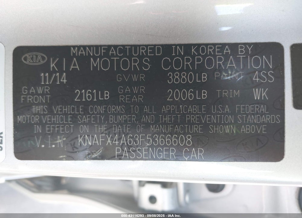 2015 KIA FORTE VIN: KNAFX4A63F5366608