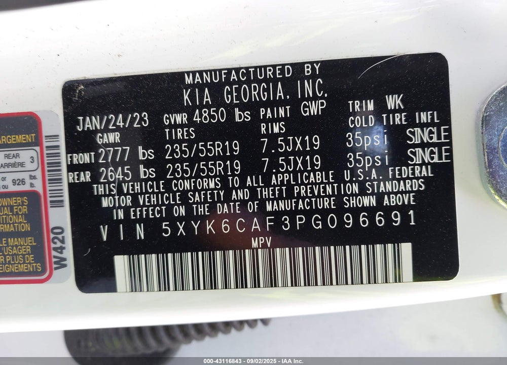 2023 KIA SPORTAGE VIN: 5XYK6CAF3PG096691