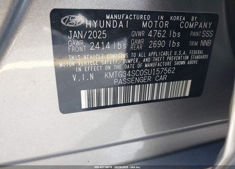 2025 GENESIS G70 VIN: KMTG34SC0SU157562