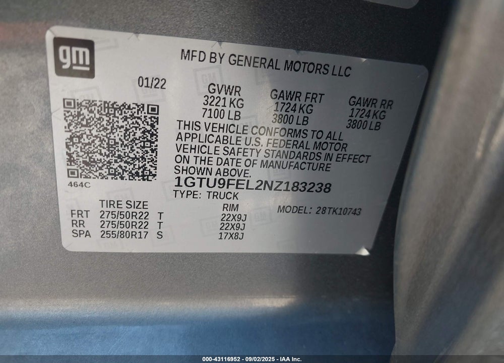 2022 GMC SIERRA 1500 LIMITED VIN: 1GTU9FEL2NZ183238