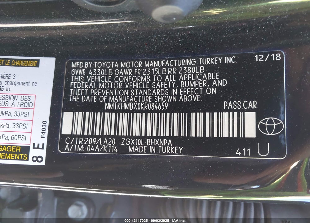 2019 TOYOTA C-HR VIN: NMTKHMBX0KR084659