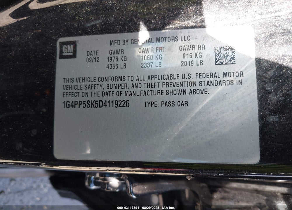 2013 BUICK VERANO VIN: 1G4PP5SK5D4119226