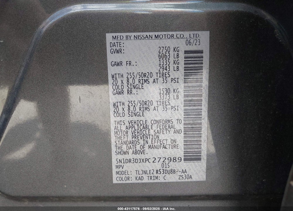 2023 NISSAN PATHFINDER VIN: 5N1DR3DJXPC272989