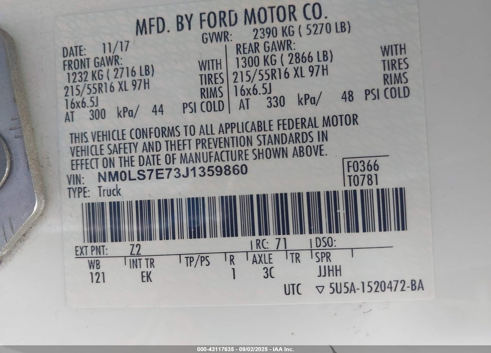 2018 FORD TRANSIT CONNECT VIN: NM0LS7E73J1359860