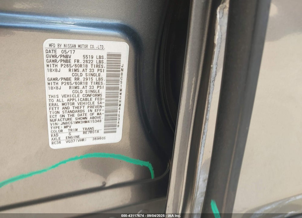 2017 INFINITI QX70 VIN: JN8CS1MW3HM415348