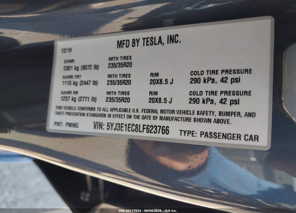 2020 TESLA MODEL 3 VIN: 5YJ3E1EC8LF623766
