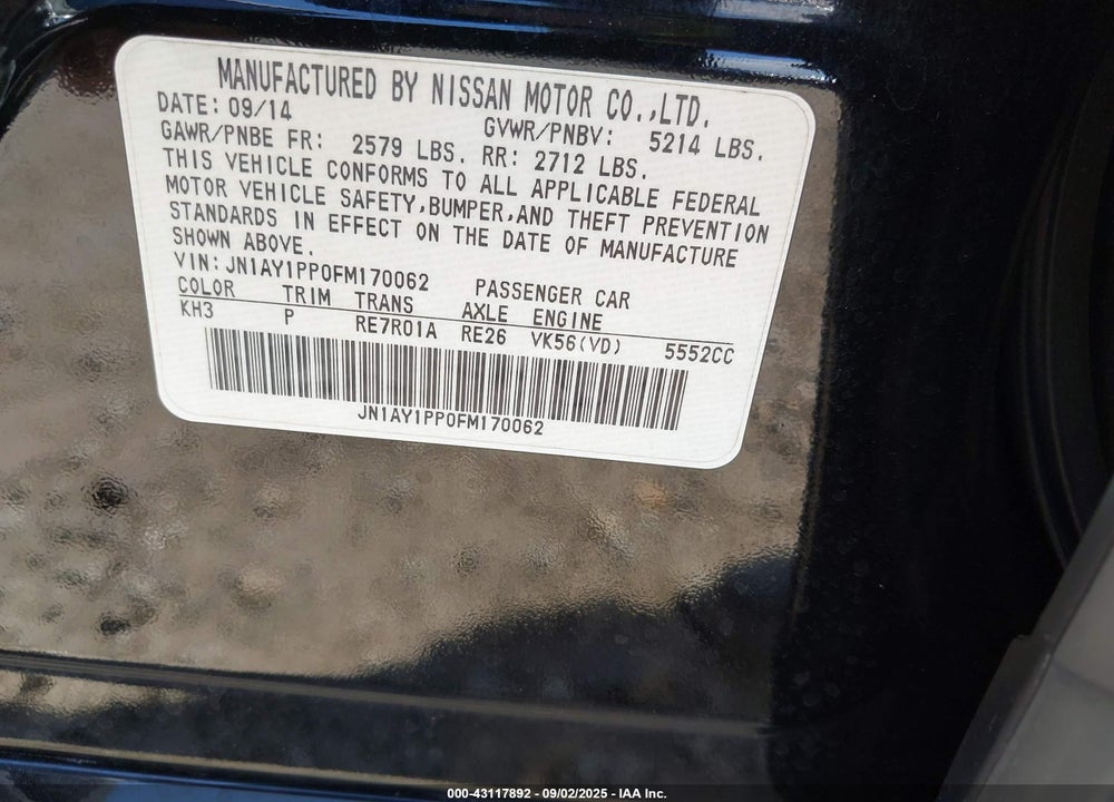 2015 INFINITI Q70 VIN: JN1AY1PP0FM170062