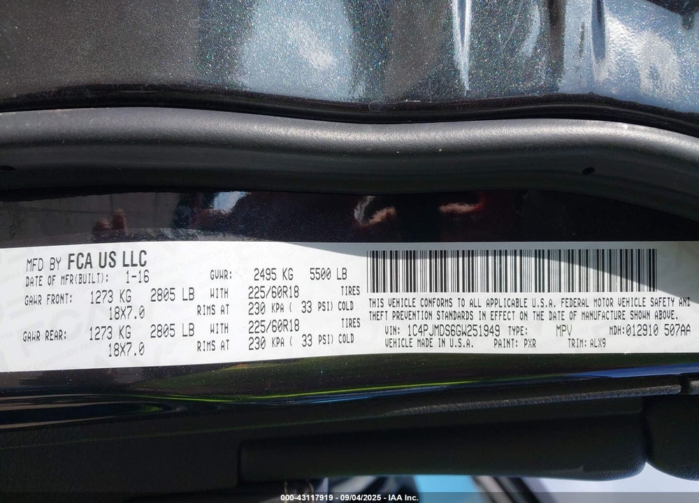 2016 JEEP CHEROKEE VIN: 1C4PJMDS6GW251949