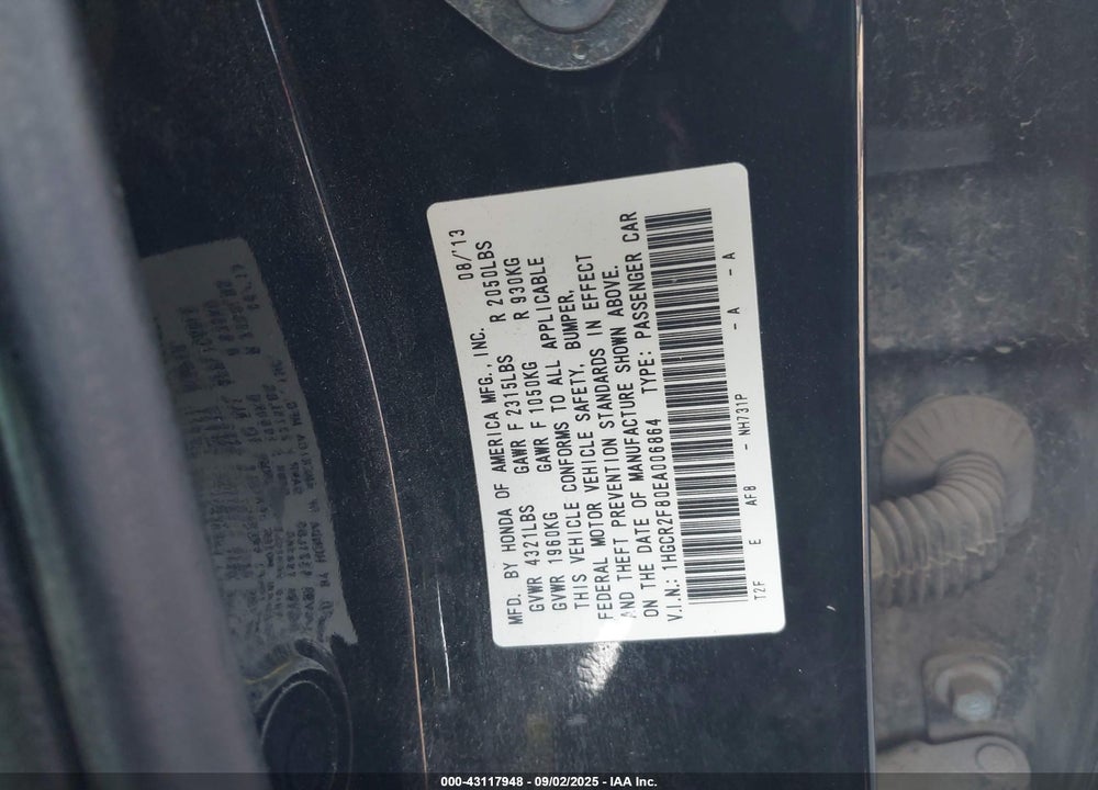 2014 HONDA ACCORD VIN: 1HGCR2F80EA006864