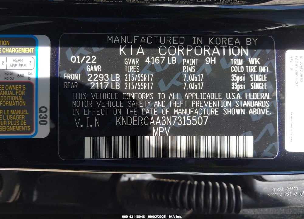 2022 KIA SELTOS VIN: KNDERCAA3N7315507