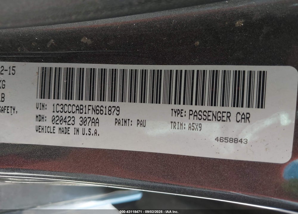 2015 CHRYSLER 200 LIMITED VIN: 1C3CCCAB1FN661879