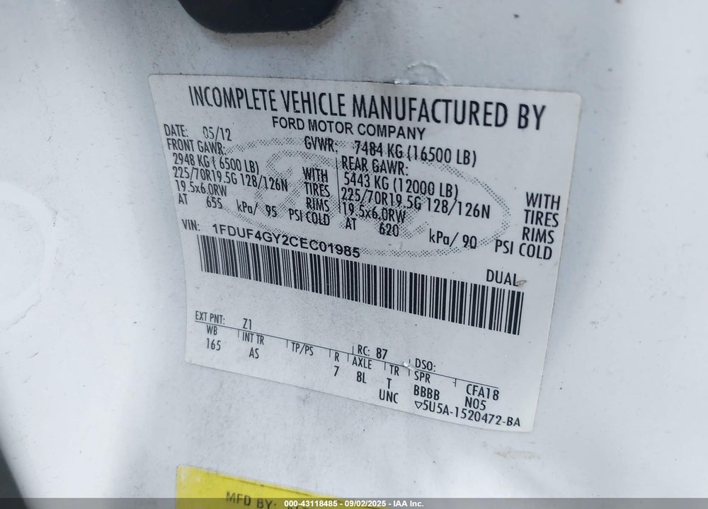 2012 FORD F-450 CHASSIS XL VIN: 1FDUF4GY2CEC01985