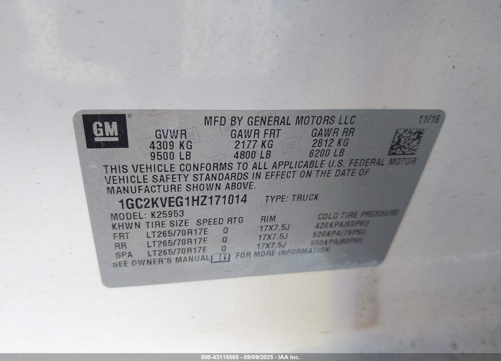 2017 CHEVROLET SILVERADO 2500HD LT VIN: 1GC2KVEG1HZ171014