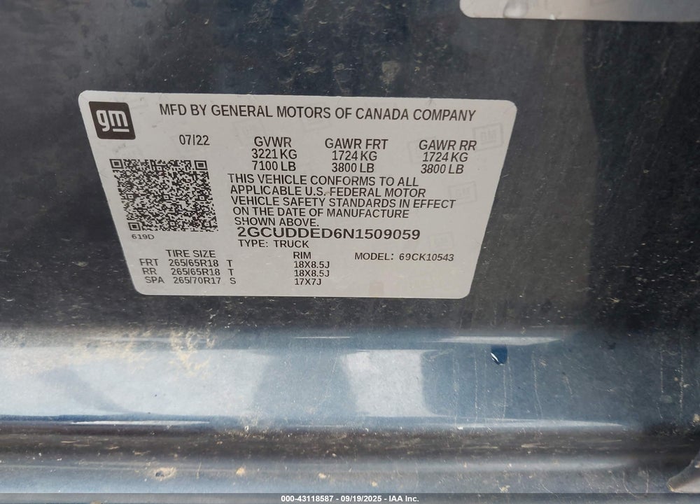 2022 CHEVROLET SILVERADO 1500 VIN: 2GCUDDED6N1509059