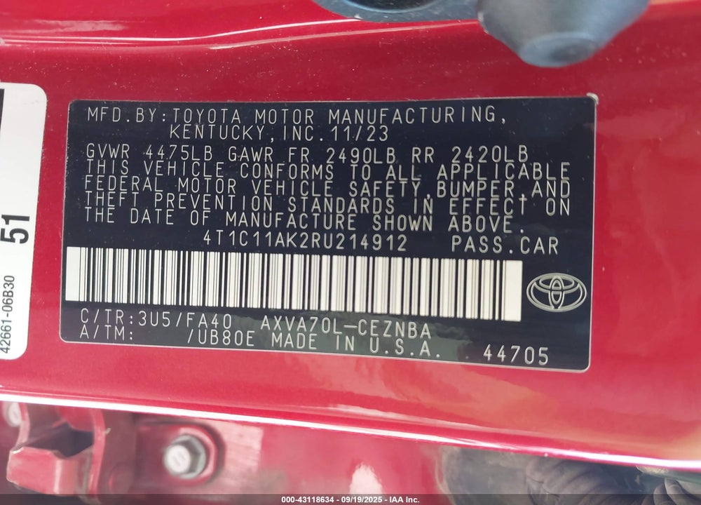 2024 TOYOTA CAMRY VIN: 4T1C11AK2RU214912