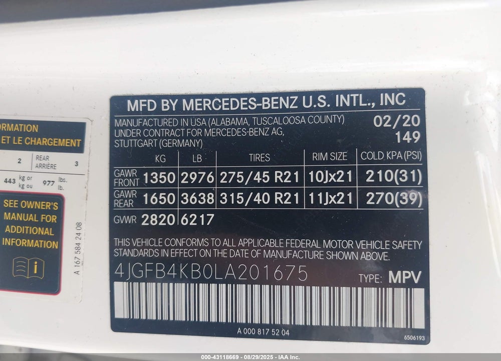 2020 MERCEDES-BENZ GLE 350 4MATIC VIN: 4JGFB4KB0LA201675