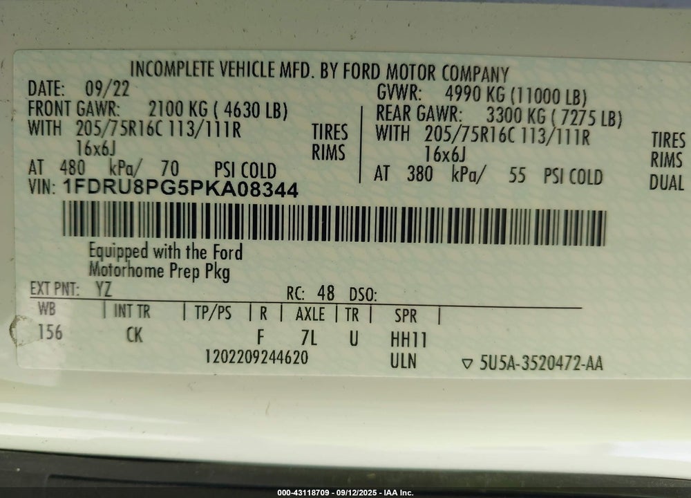 2023 FORD TRANSIT-350 CUTAWAY VIN: 1FDRU8PG5PKA08344