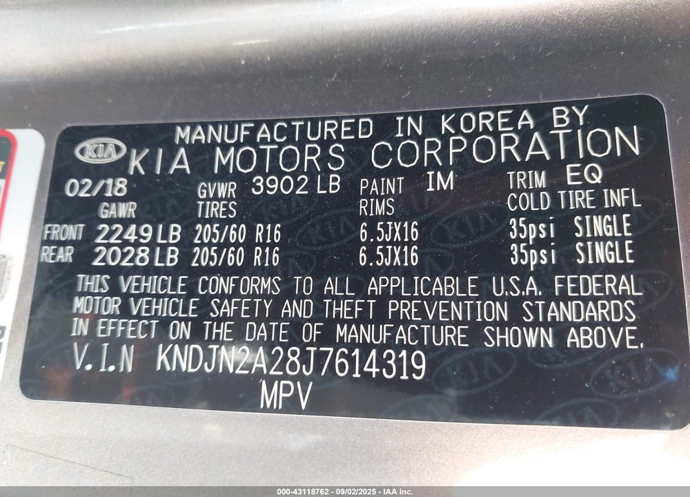 2018 KIA SOUL VIN: KNDJN2A28J7614319