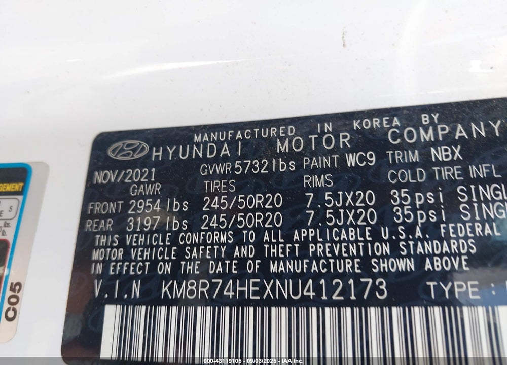 2022 HYUNDAI PALISADE VIN: KM8R74HEXNU412173