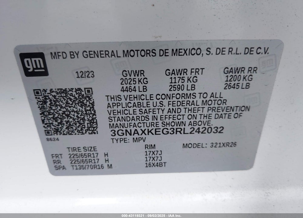2024 CHEVROLET EQUINOX VIN: 3GNAXKEG3RL242032
