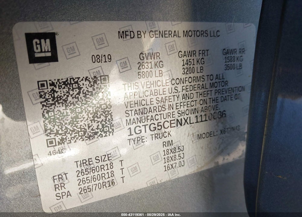 2020 GMC CANYON VIN: 1GTG5CENXL1110686