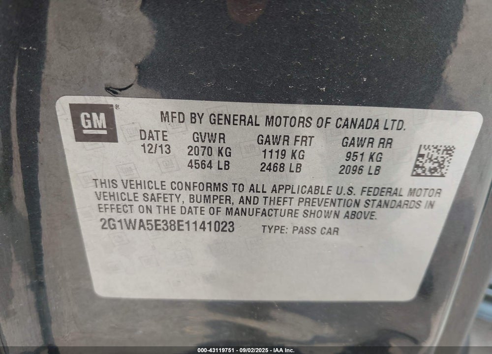 2014 CHEVROLET IMPALA LIMITED VIN: 2G1WA5E38E1141023