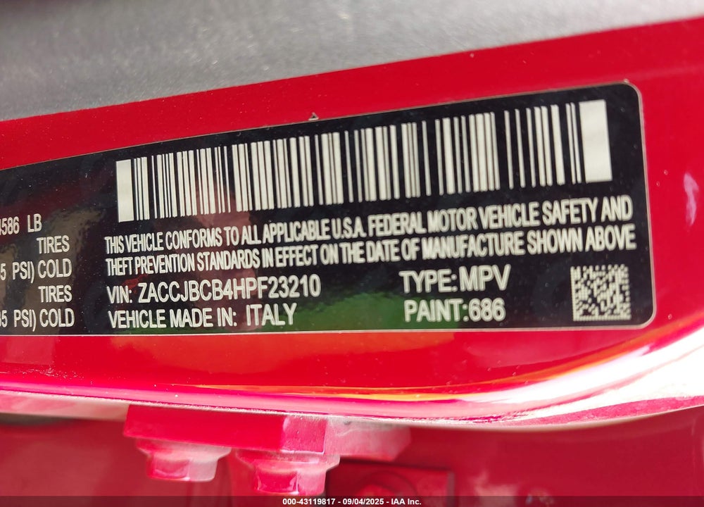 2017 JEEP RENEGADE VIN: ZACCJBCB4HPF23210
