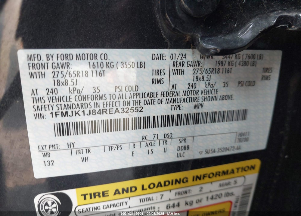 2024 FORD EXPEDITION VIN: 1FMJK1J84REA32552