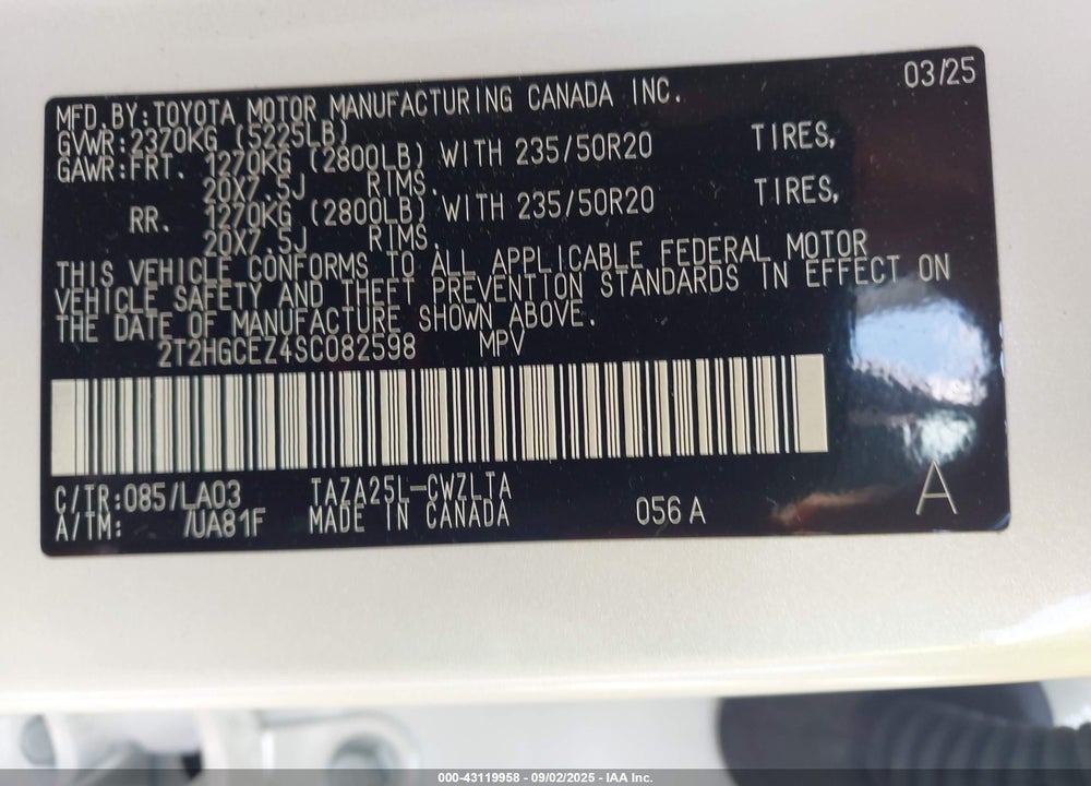 2025 LEXUS NX 350 VIN: 2T2HGCEZ4SC082598