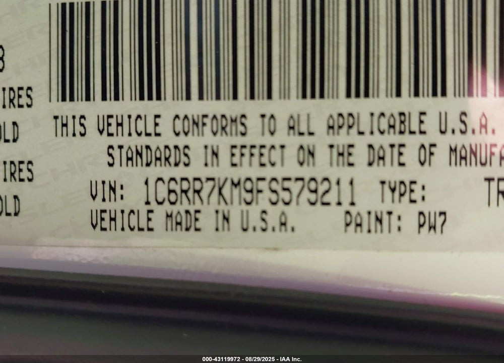 2015 RAM 1500 VIN: 1C6RR7KM9FS579211
