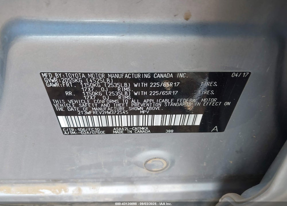 2017 TOYOTA RAV4 VIN: 2T3WFREV2HW372545