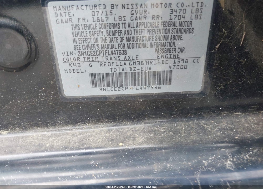 2015 NISSAN VERSA NOTE VIN: 3N1CE2CP7FL447538