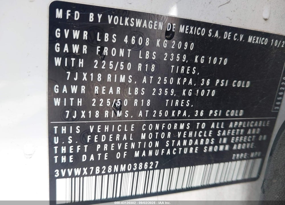 2022 VOLKSWAGEN TAOS 1.5T SE VIN: 3VVWX7B28NM038627