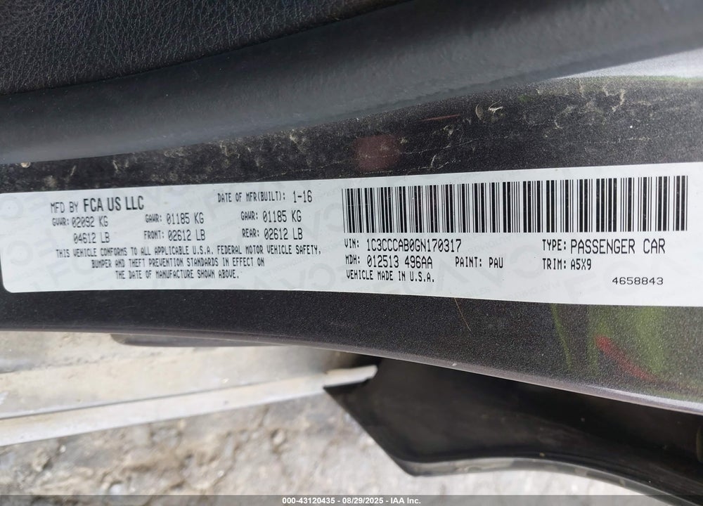2016 CHRYSLER 200 VIN: 1C3CCCAB0GN170317