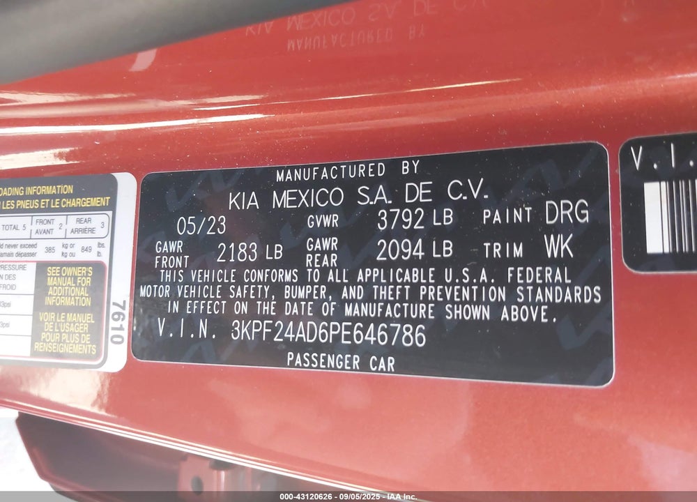 2023 KIA FORTE VIN: 3KPF24AD6PE646786