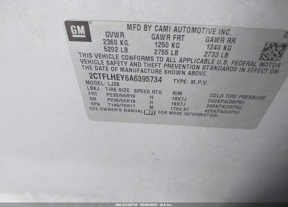 2010 GMC TERRAIN VIN: 2CTFLHEY6A6395734