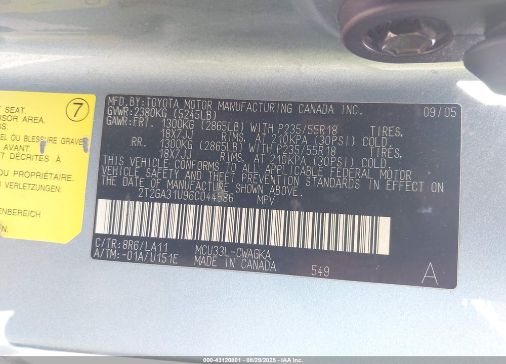 2006 LEXUS RX 330 VIN: 2T2GA31U96C044586