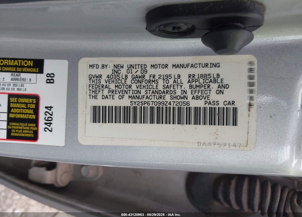 2009 PONTIAC VIBE VIN: 5Y2SP67099Z472056