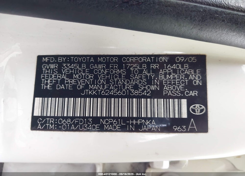 2006 SCION XA VIN: JTKKT624560138542