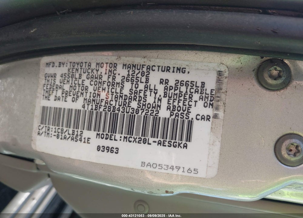 2003 TOYOTA AVALON XLS VIN: 4T1BF28B43U307222