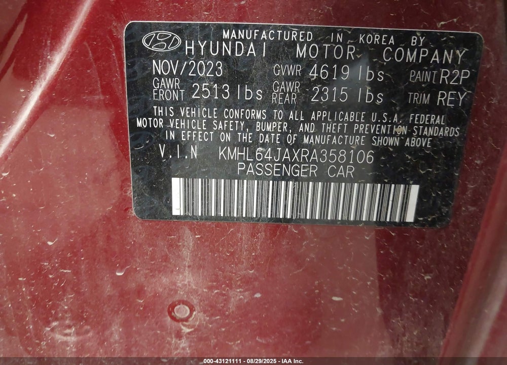 2024 HYUNDAI SONATA SEL VIN: KMHL64JAXRA358106