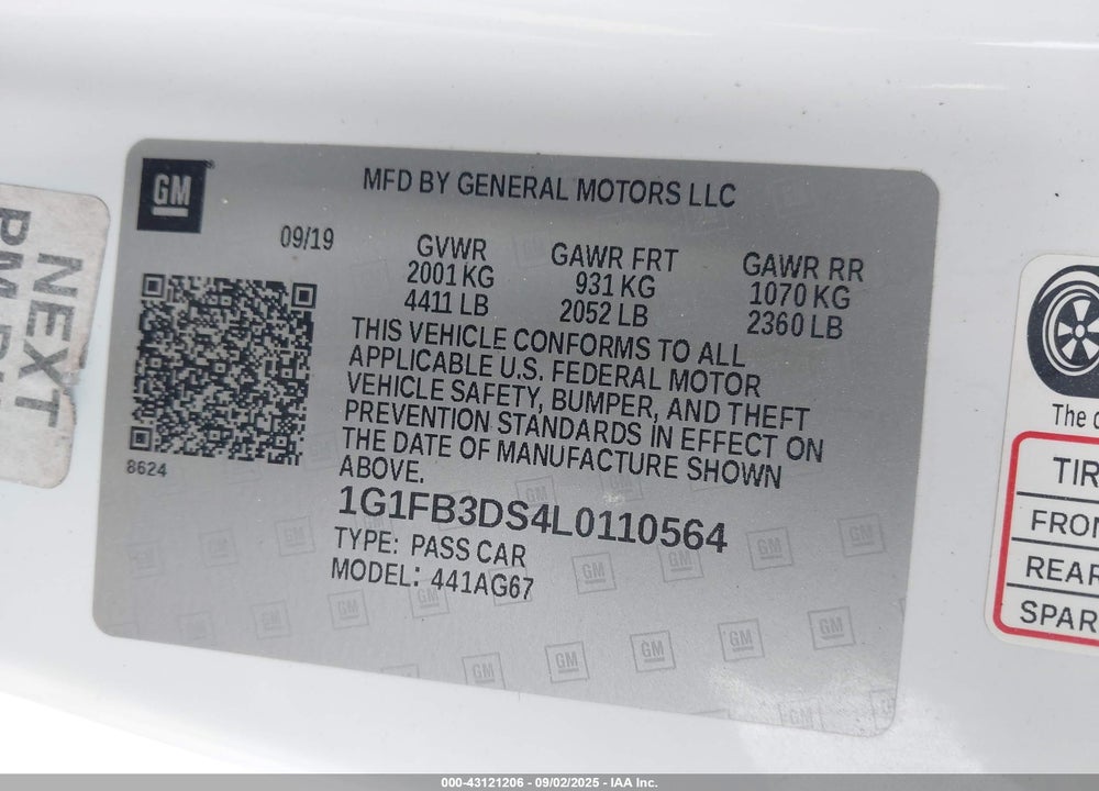2020 CHEVROLET CAMARO RWD 1LT VIN: 1G1FB3DS4L0110564