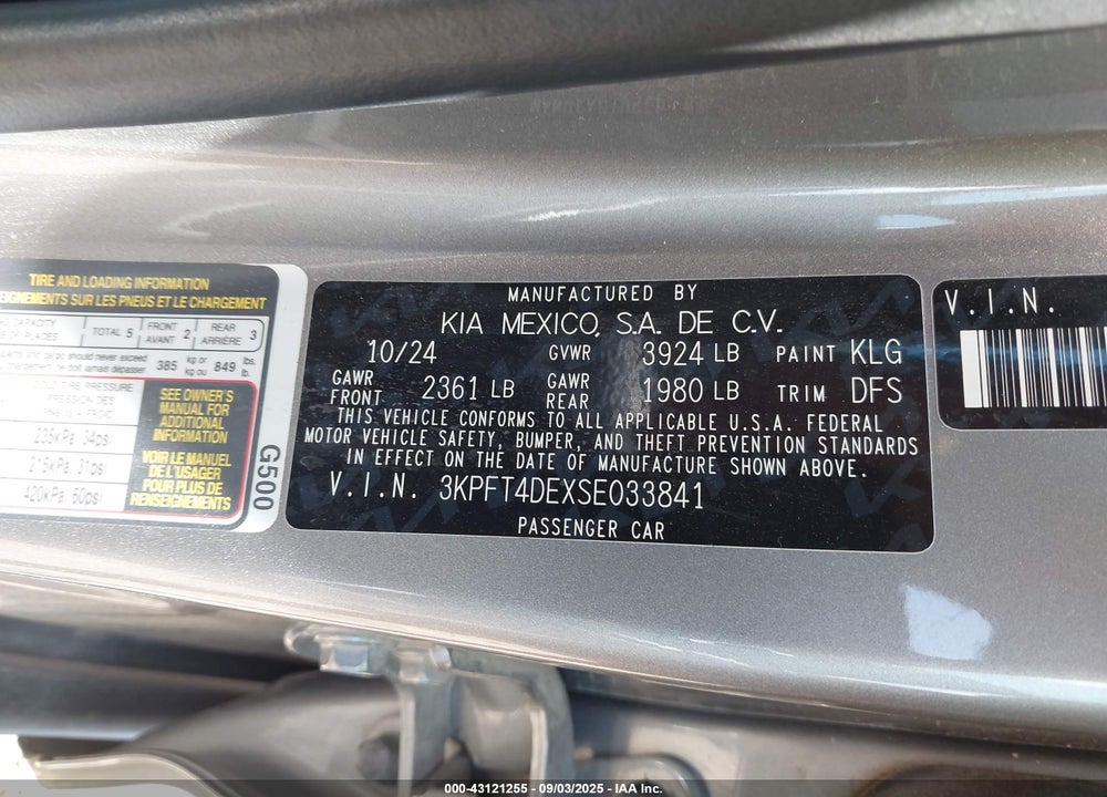 2025 KIA K4 LXS VIN: 3KPFT4DEXSE033841