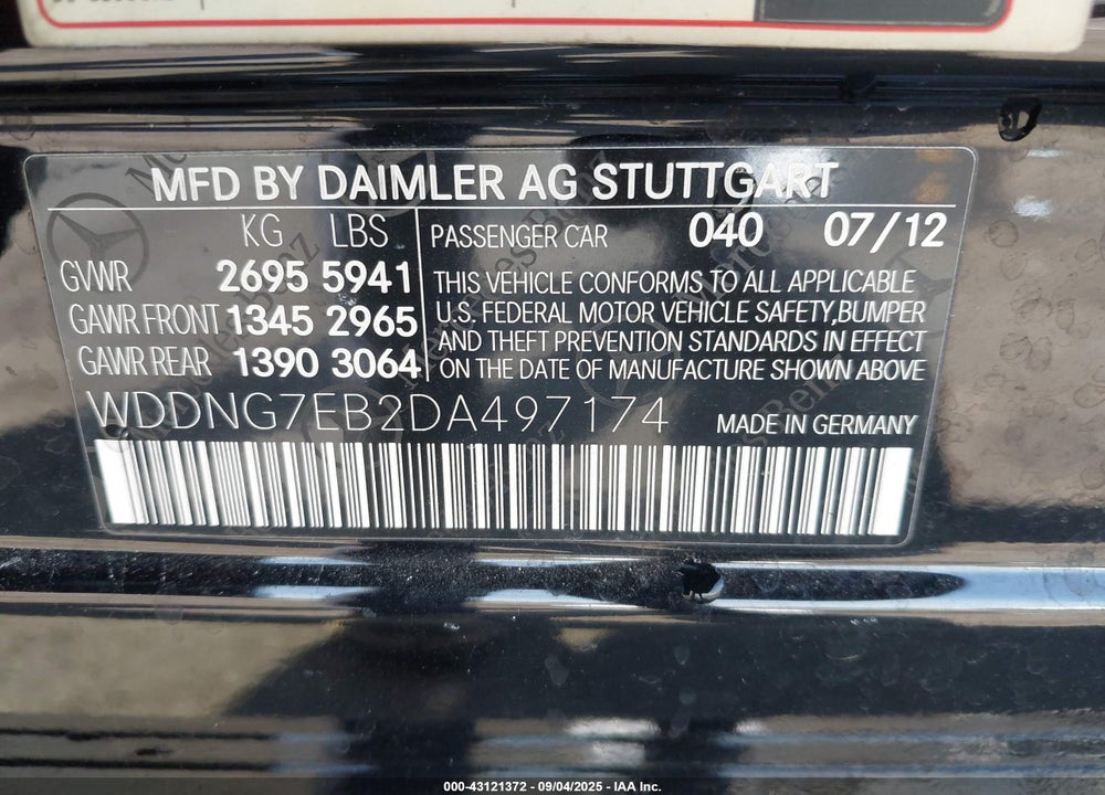 2013 MERCEDES-BENZ S CLASS VIN: WDDNG7EB2DA497174