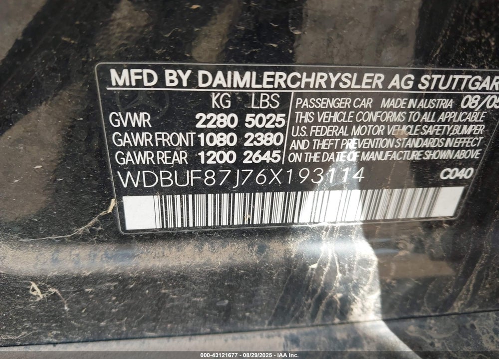 2006 MERCEDES-BENZ E 350 4MATIC VIN: WDBUF87J76X193114